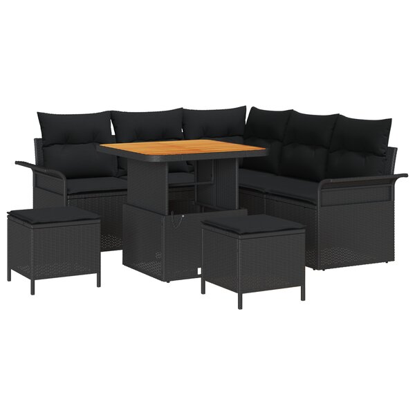 Canapé de jardin 8 pièces avec coussins  noir  poly rotin  acacia