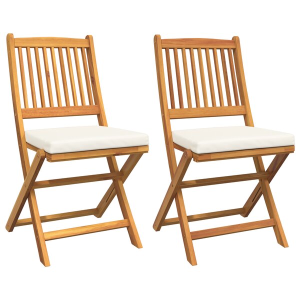 Chaises de jardin pliantes vidaXL avec coussin blanc 2Pièces en bois d'acacia solide