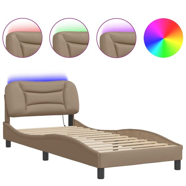 vidaXL Cadre de lit avec lumières LED cappuccino 90x190 cm similicuir