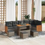 Ensemble de Canapé de Jardin de 10 Pièces avec Coussins Gris Poly Rattan Acacia
