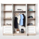 Armoire 4 portes battantes + 6 tiroirs- Bois aggloméré - chêne et blanc - 206 x 60 x 200 cm