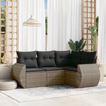 vidaXL Salon de jardin 4 Pièces avec coussins gris résine tressée