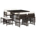 vidaXL Ensemble à manger de jardin et coussins 9 Pièces marron poly rotin