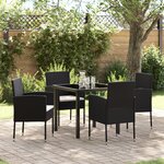 vidaXL Ensemble de jardin de 5 pièces avec coussins noir poly rattan