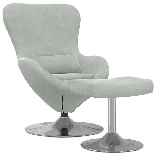 vidaXL Chaise Œuf avec Pouf Gris clair 63 x 73 x 90 cm Velours