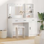Ensemble de coiffeuse 2 pièces avec LED en bois d'ingénierie blanc
