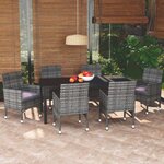 vidaXL Ensemble à manger de jardin coussins 7Pièces Résine tressée Gris