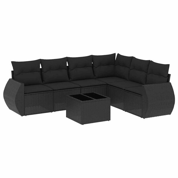 vidaXL Salon de jardin 7 Pièces avec coussins noir résine tressée