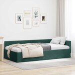 vidaXL Cadre de lit d'angle Vert foncé 90 cm x 190 cm tissu