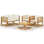 Salon de jardin meuble d'extérieur ensemble de mobilier 5 pièces avec coussin crème bois d'acacia solide 02_0016295