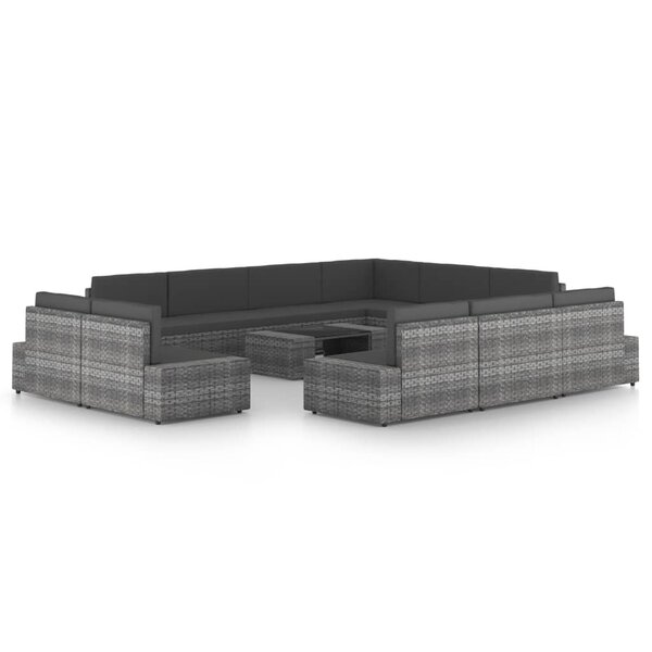 vidaXL Salon de jardin 12 Pièces avec coussins Gris Résine tressée