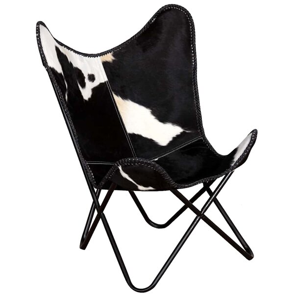 vidaXL Chaise papillon noir et blanc cuir de vache