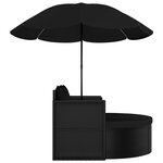 vidaXL Lit de jardin avec parasol Résine tressée Noir