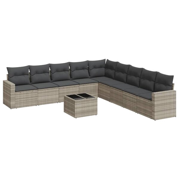 vidaXL Salon de jardin avec coussins 10 Pièces gris clair résine tressée
