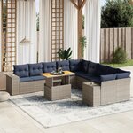 vidaXL Salon de jardin 11 Pièces avec coussins gris résine tressée