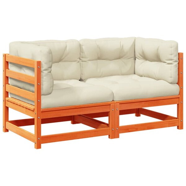 vidaXL Salon de jardin 2 Pièces avec coussins cire marron bois pin massif