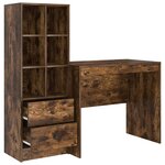 vidaXL Bureau avec tiroir avec étagère avec stockage 2 Pièces Chêne fumé
