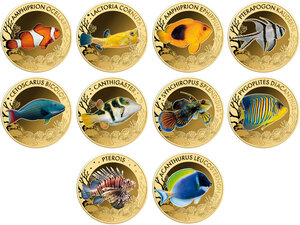 Monnaie MOST FAMOUS CORAL FISH Set 10x1/1000 Oz Or 3000 Francs Chad (PRÉCOMMANDE)