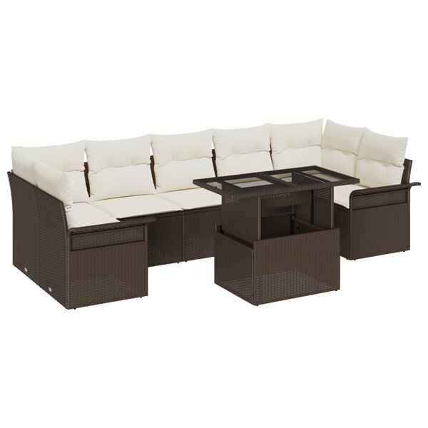 Ensemble de canapé de jardin 8 pièces avec coussins en rotin poly marron