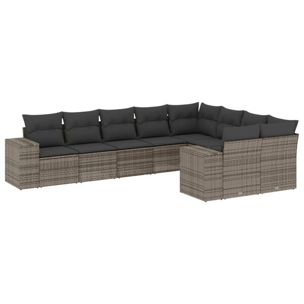 vidaXL Salon de jardin 9 Pièces avec coussins gris résine tressée