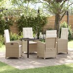 vidaXL Ensemble de 5 chaises de jardin avec coussins  Rattan poly beige
