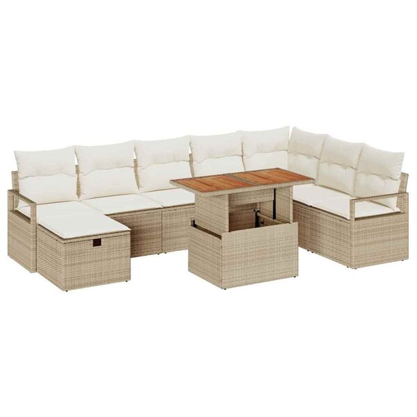 vidaXL Ensemble de canapé de jardin 9 Pièces Beige polyrotin