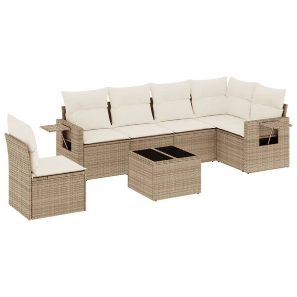 vidaXL Salon de jardin avec coussins 7 Pièces beige résine tressée