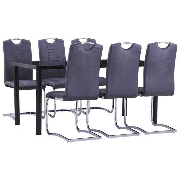 vidaXL Ensemble de salle à manger 7 Pièces Similicuir daim Gris