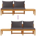 vidaXL Banc de jardin avec table avec coussins gris foncé Teck solide