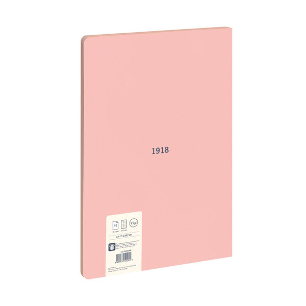 Cahier collé  papier quadrillé  48 pages A4  série 1918  rose
