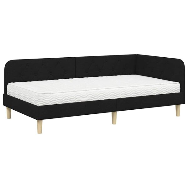 vidaXL Cadre de lit d'angle avec matelas Noir 100 x 200 cm tissu