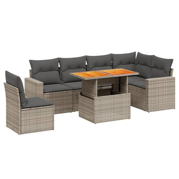 vidaXL Salon de jardin avec coussins 7 Pièces gris résine tressée
