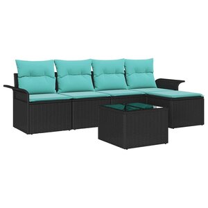 vidaXL Ensemble de canapé de jardin avec coussin 6 Pièces Noir polyrotin