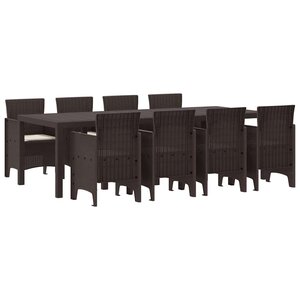 vidaXL Ensemble de salle à manger pour jardin 9 Pièces Marron Rattan Polt