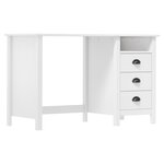 Bureau table poste de travail meuble d'ordinateur informatique étude avec 3 tiroirs 120 x 50 x 74 cm bois pin massif blanc 02_0023857