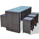 vidaXL Ensemble de bar de jardin 7 Pièces coussins Résine tressée Marron