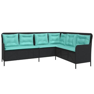 vidaXL Canapé de jardin avec coussins forme de L noir résine tressée
