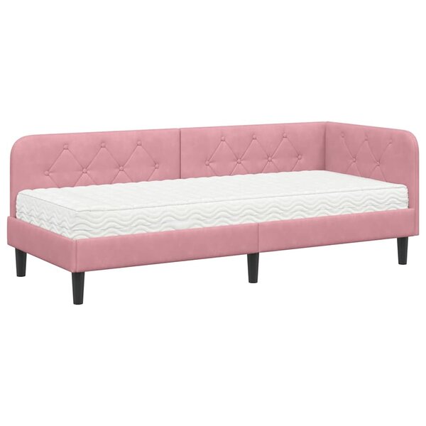 vidaXL Cadre de lit d'angle avec matelas Rose 80 x 200 cm Velours