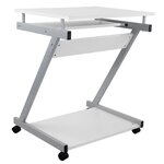 Bureau table meuble travail informatique avec tablette clavier et roulettes blanc 0512002