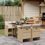 vidaXL Ensemble à manger de jardin avec coussins 5Pièces Beige poly rotin