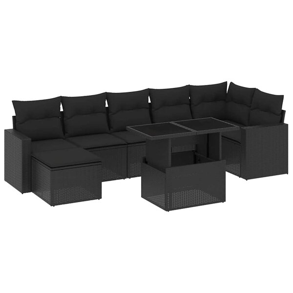 vidaXL Salon de jardin 8 Pièces avec coussins noir résine tressée