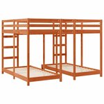vidaXL Cadre de lit superposé triple Marron cire 160 x 200 cm