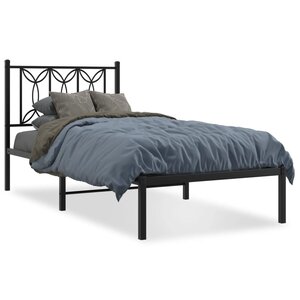 vidaXL Cadre de lit métal sans matelas avec tête de lit noir 90x200 cm