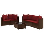 vidaXL Salon de jardin avec coussins 6 Pièces marron résine tressée