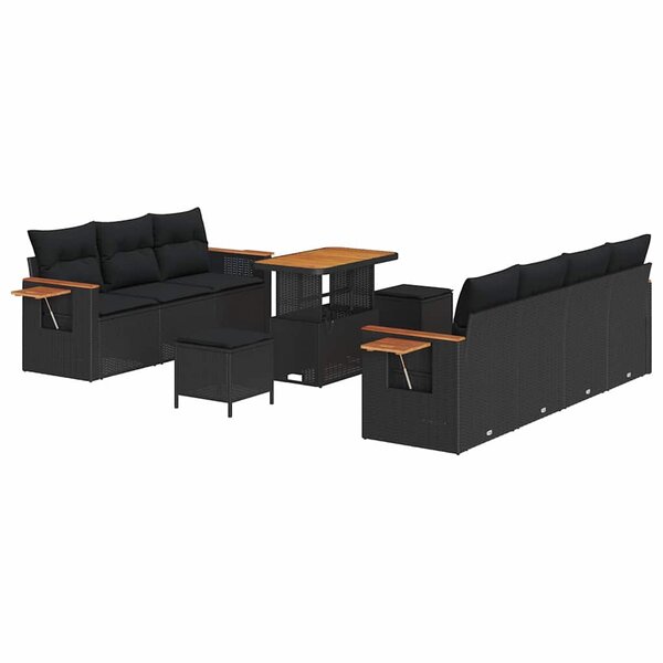 vidaXL Ensemble de canapé de jardin 10 Pièces Noir Poly rotin