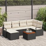 Ensemble de Canapés de Jardin de 7 Pièces avec Coussins Noir Poly Rattan Acacia