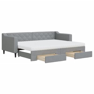 vidaXL Lit de jour avec gigogne et tiroirs gris clair 80x200 cm tissu