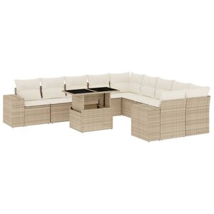 vidaXL Salon de jardin 11 Pièces avec coussins beige résine tressée