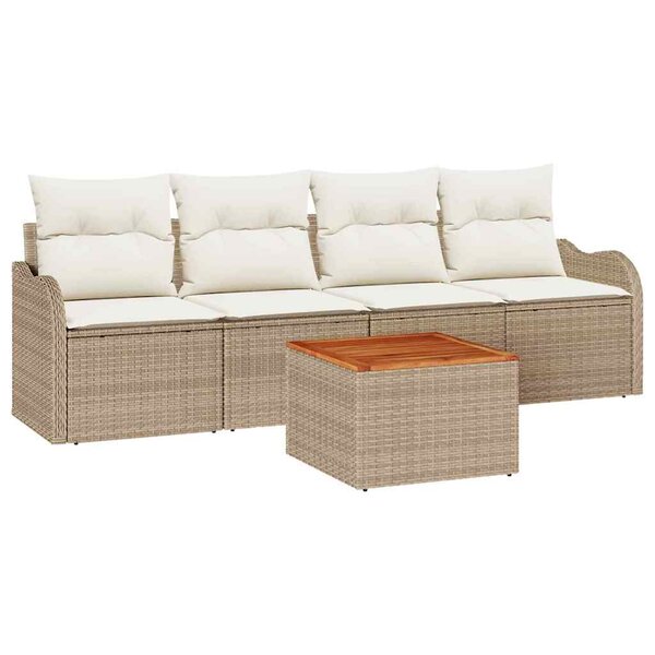 vidaXL Ensemble de canapé de jardin 5 Pièces Beige et crème polyrotin