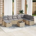 vidaXL Set de canapé de jardin 9 pièces avec des coussins en poly rattan beige.